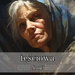 Portret starszej kobiety w chustce, przypominającej sen o byłej teściowej.