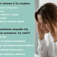 Kobieta z rękami na skroniach, czuje osłabienie, senność i ból głowy. To mogą być objawy przesilenia wiosennego.