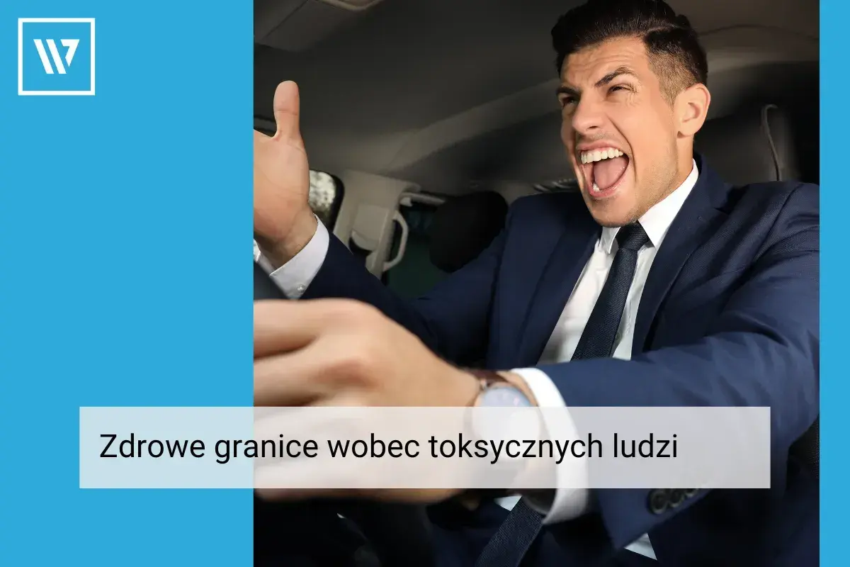 Wściekły mężczyzna w garniturze za kierownicą. Jak się bronić przed toksycznymi ludźmi.