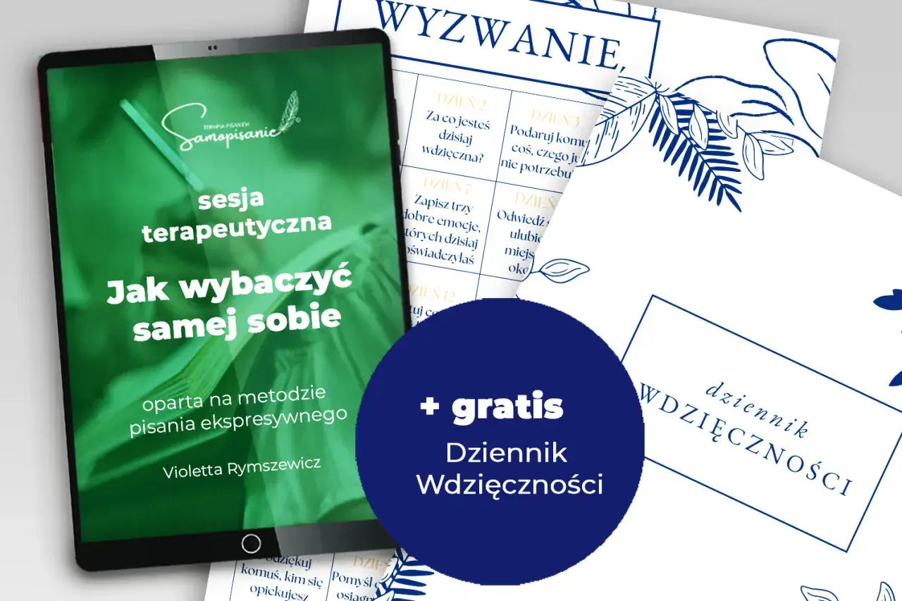 Tablet z kursem "Jak wybaczyć samej sobie" i gratisowym Dziennikiem Wdzięczności. Pomoc w procesie samoprzebaczenia.