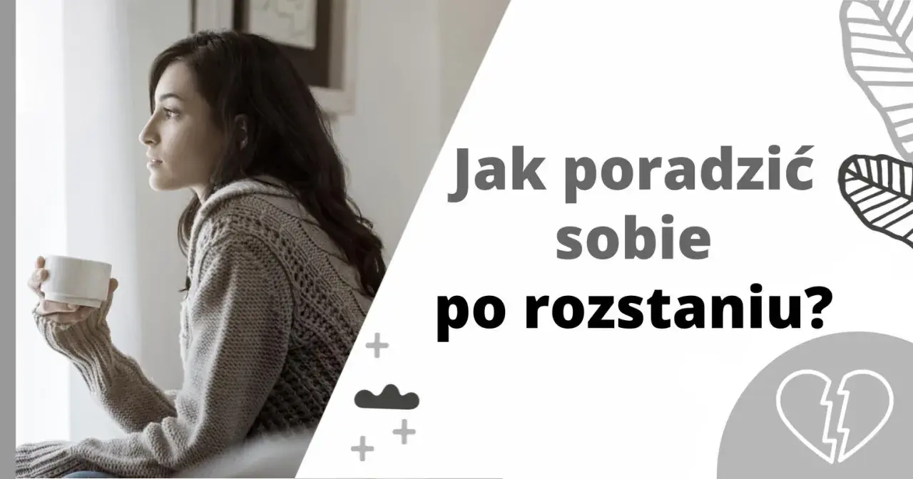 Kobieta z kubkiem w dłoni patrzy przez okno, zastanawiając się, jak sobie poradzić z rozstaniem.