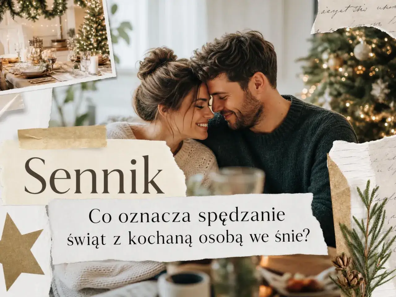 Sennik: co oznacza sen o dziewczynie która mi się podoba? Para przytulająca się na tle świątecznej choinki.