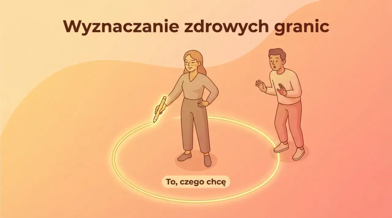 Wyznaczanie zdrowych granic: kobieta rysuje okrąg, broniąc się przed toksycznymi ludźmi.